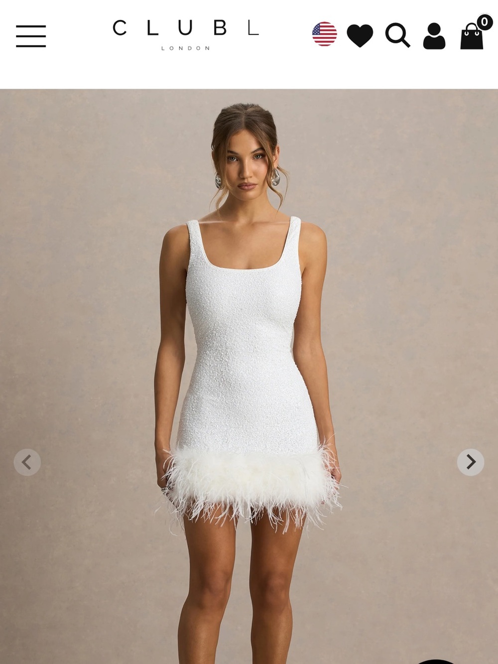 Club L London White Feather-Hem Mini Bachelorette Dress